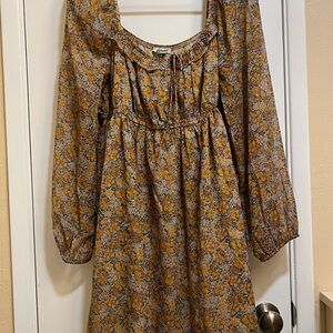 American Eagle Outfitters Yellow and Gray Floral Long Sleeve Dress